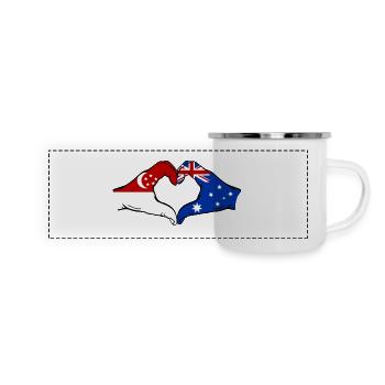 Singapur Australien Flagge Hände Herzform - Panorama Emaille-Tasse - Weiß - Vorne