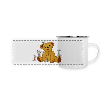 Mäuse nähen Teddy - Panorama Emaille-Tasse - Weiß - Vorne