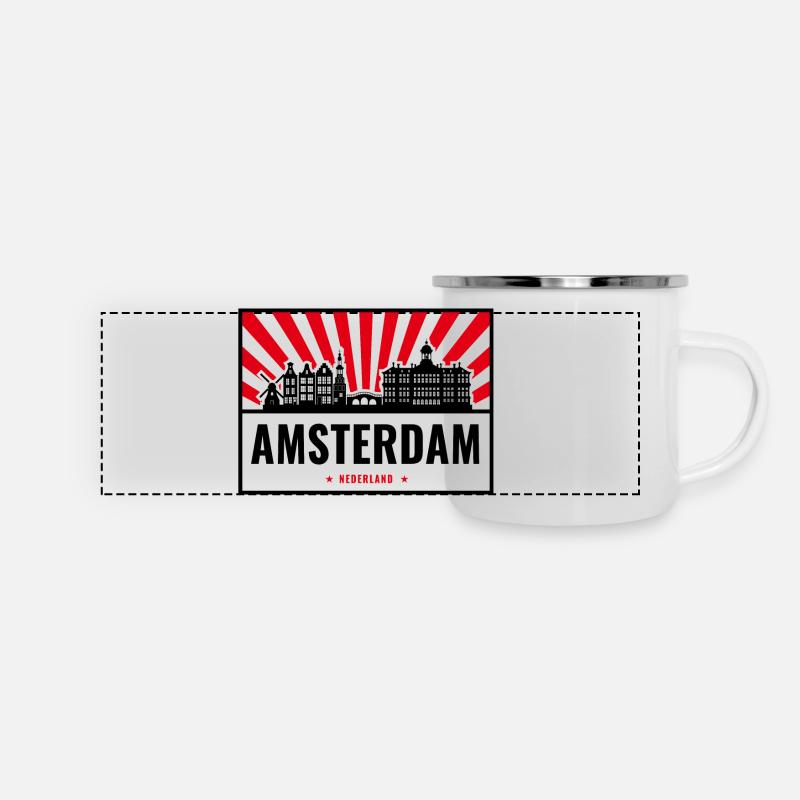 Amsterdam Skyline Netherlands Design - Panoramic Camper Mug - white