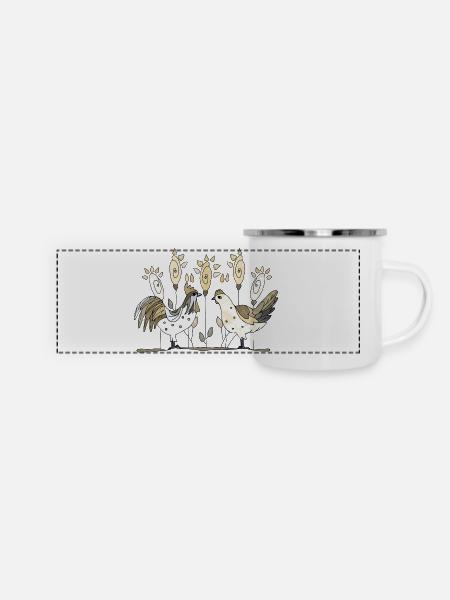 Hahn und Henne - Panorama Emaille-Tasse - Weiß