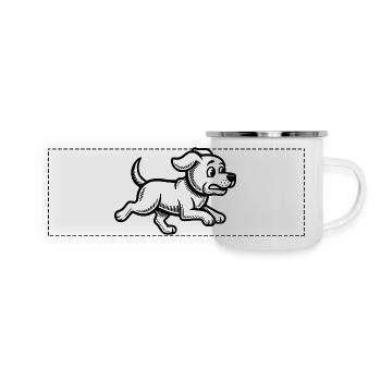Promenade de chiot en course - Mug panoramique émaillé - blanc - Devant
