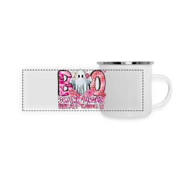 Boo Scare Away Cancer du sein - Mug panoramique émaillé - blanc - Devant