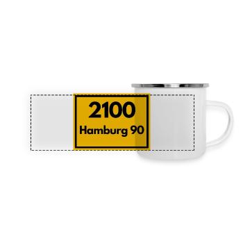 Panneau de lieu - puis rétro ancien code postal 2100 HAMBOURG 90 - Mug panoramique émaillé - blanc - Devant