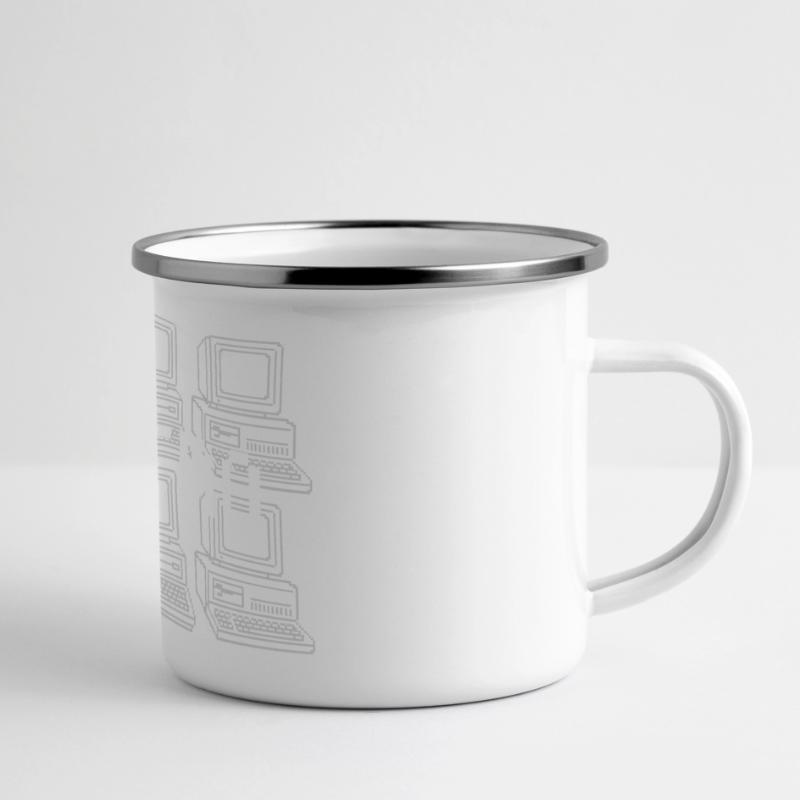 Retro Computer Grid Techno Panorama Emaille-Tasse