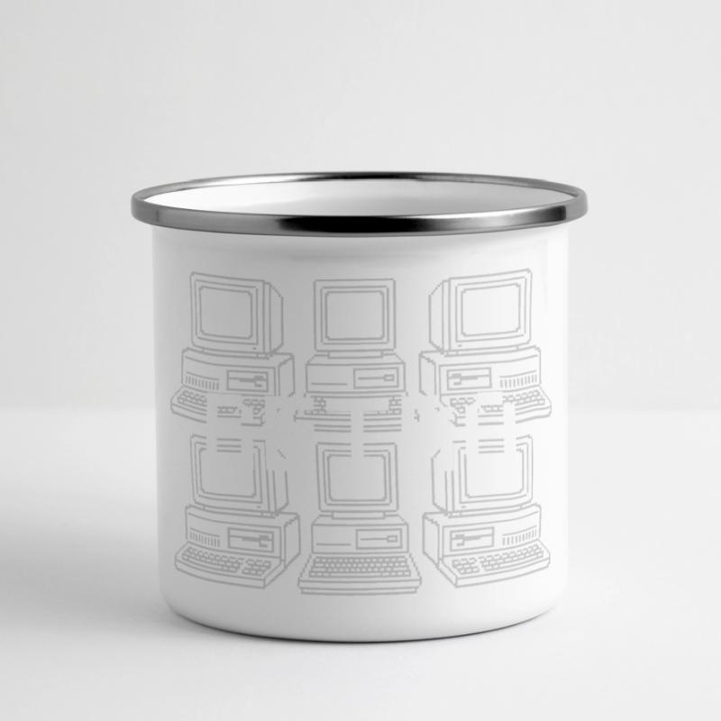 Retro Computer Grid Techno Panorama Emaille-Tasse