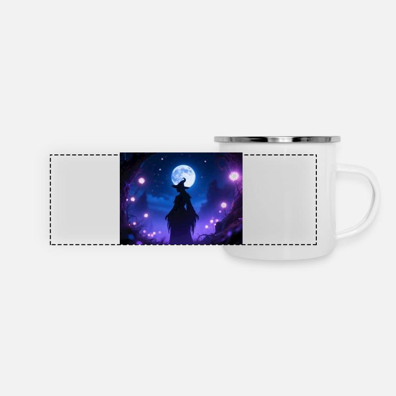 Moonlit Night Witches Silhouette - Panoramic Camper Mug - white