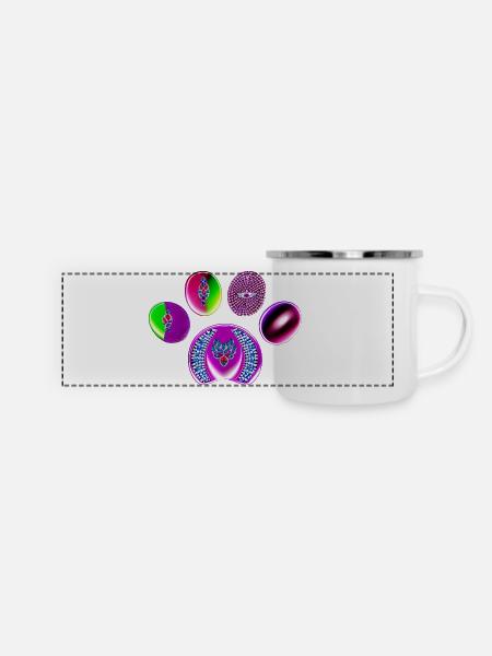Neon Juwel Kreis Druck - Panorama Emaille-Tasse - Weiß
