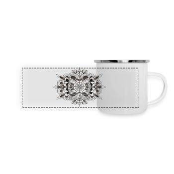 mehndi inspiriertes Ornament mit feinen Linien - Panorama Emaille-Tasse - Weiß - Vorne
