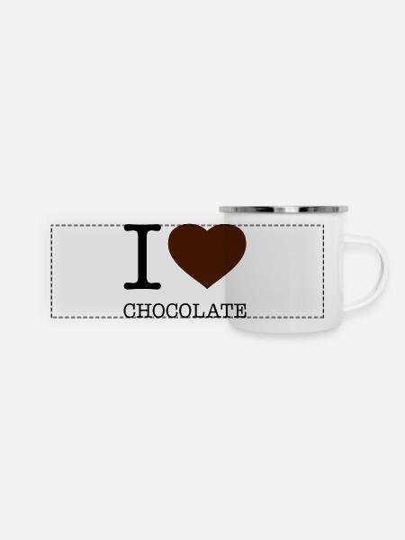 I LOVE CHOCOLATE Schokolade - Panorama Emaille-Tasse - Weiß
