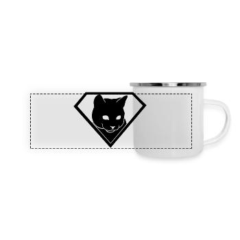 Chat super-héros dans le bouclier | Emblème Supercat - Mug panoramique émaillé - blanc - Devant