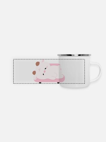 Müde Kuh - Panorama Emaille-Tasse - Weiß