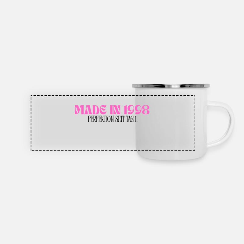 Made in 1998 - Perfektion seit Tag 1 - Panorama Emaille-Tasse - Weiß