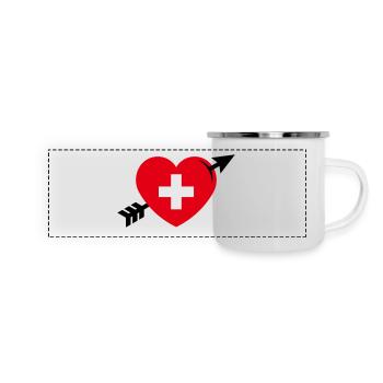 Herz Mit Schweizerkreuz Und Pfeil (Schweiz / 3C) - Panorama Emaille-Tasse - Weiß - Vorne