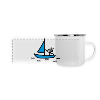 Strichmännchen segeln - V2 - Panorama Emaille-Tasse - Weiß - Vorne