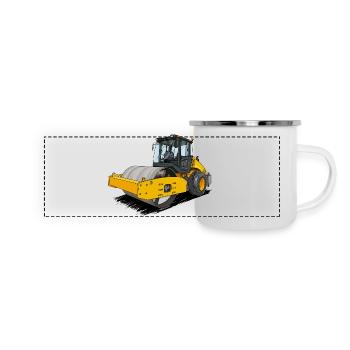 Walze im Straßenbau - Panorama Emaille-Tasse - Weiß - Vorne