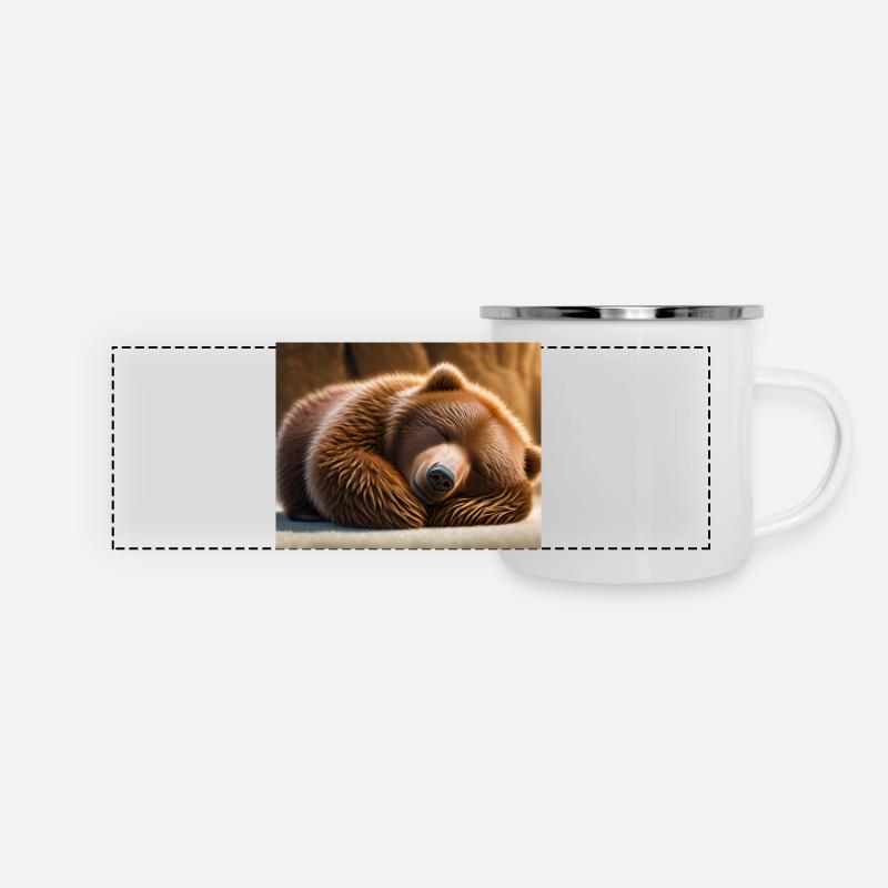 Cute animals doing hibernation – brown bear - Panoramic Camper Mug - white