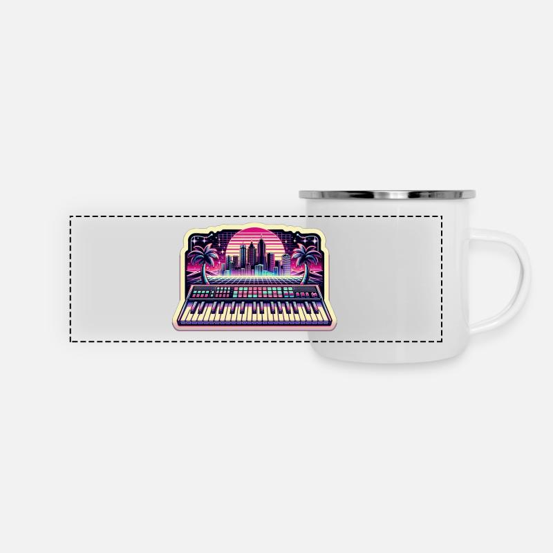 Synthesizer Neon City - Panoramic Camper Mug - white