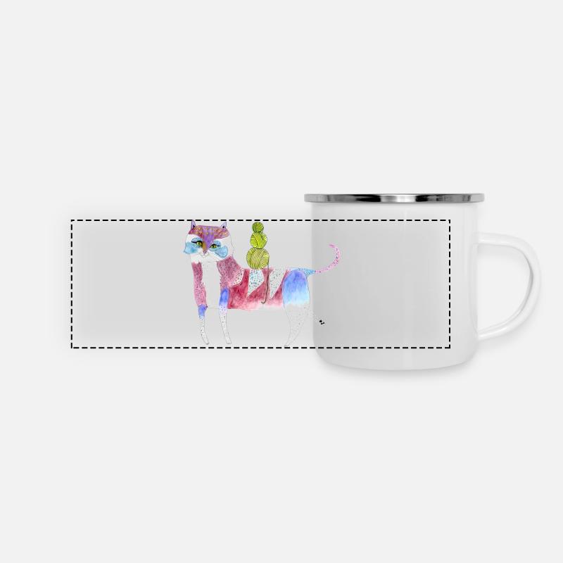 Funky Katze - Panorama Emaille-Tasse - Weiß