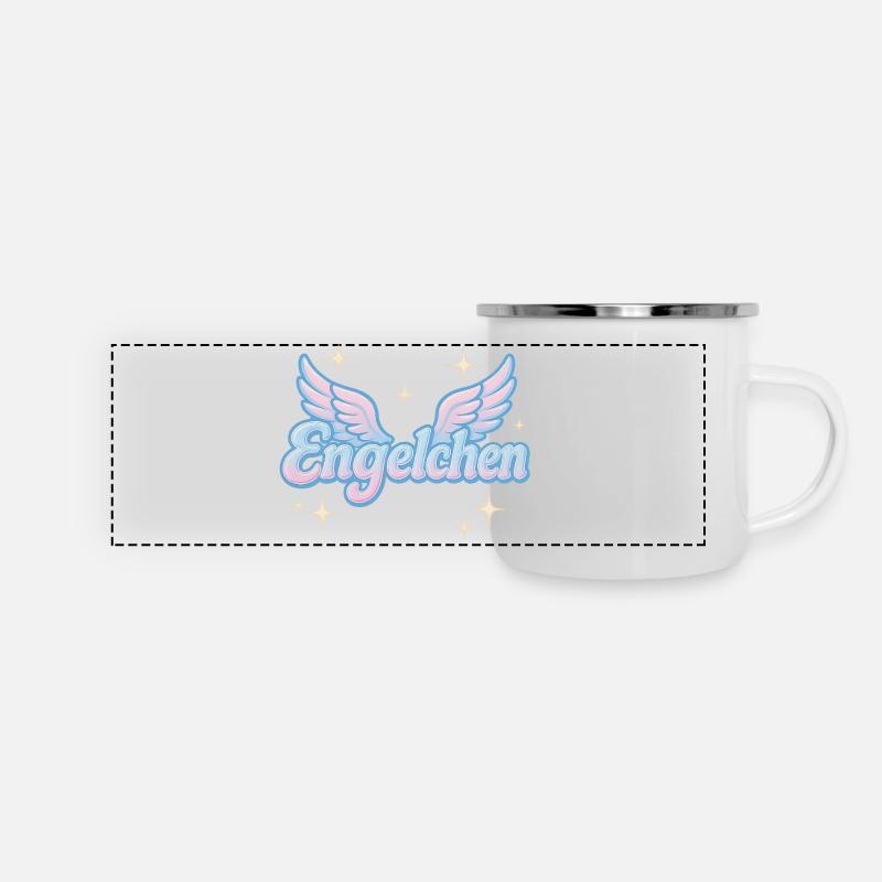 Engelchen / y2k statement spitzname design - Panorama Emaille-Tasse - Weiß