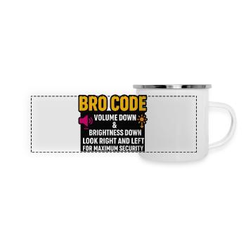 Bro-Code-Lautstärke runter, schau nach rechts, links, witzig, - Panorama Emaille-Tasse - Weiß - Vorne