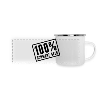 100_schwarz_gelb__f1 - Panorama Emaille-Tasse - Weiß - Vorne