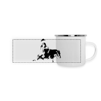 Sliding Stop Silhouette Reining Westernreiten - Panorama Emaille-Tasse - Weiß - Vorne