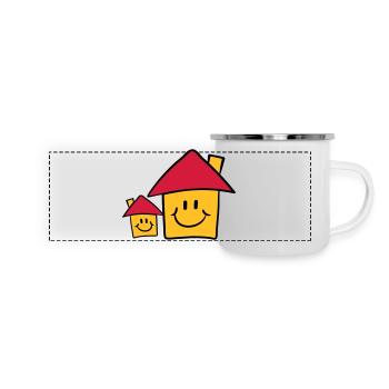 Süße Papa Mama Kind Haus Familie - Panorama Emaille-Tasse - Weiß - Vorne
