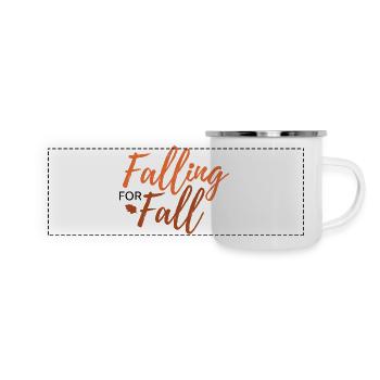Falling for Fall –Schriftzug - Panorama Emaille-Tasse - Weiß - Vorne