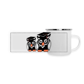 2 Eulen Schulabschluss College Abitur Student Team - Panorama Emaille-Tasse - Weiß - Vorne