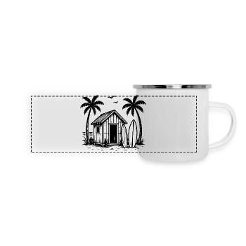 Plage Hutte Surf Planches Palmiers Vacances Été - Mug panoramique émaillé - blanc - Devant