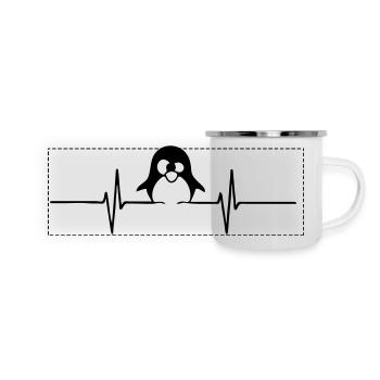 Herzlinie Pinguin Tier Liebe Fun lustig Geschenk - Panorama Emaille-Tasse - Weiß - Vorne