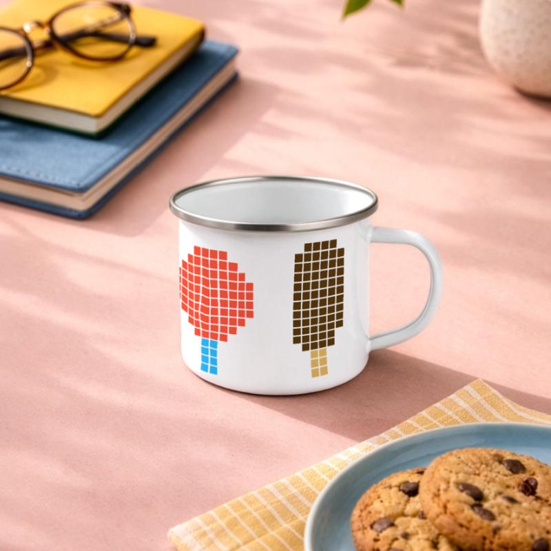 Pixel Eis - Retro Eiscreme Panorama Emaille-Tasse