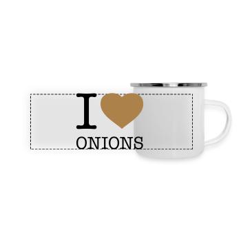 I LOVE ONIONS Zwiebeln - Panorama Emaille-Tasse - Weiß - Vorne