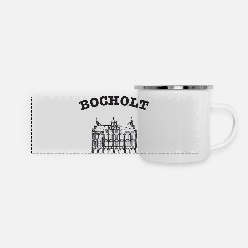 Style de ligne de l’hôtel de ville de Bocholt, dessin à la main - Mug panoramique émaillé - blanc