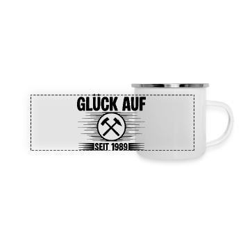 Glueck auf seit 1989 - Panorama Emaille-Tasse - Weiß - Vorne