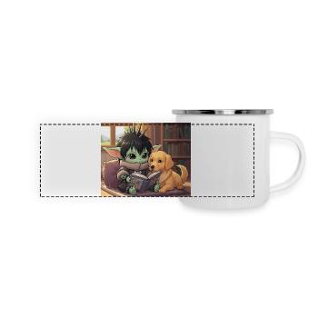 Little Goblin with Dog and Comic Book - Panoramic Camper Mug - white - Front
