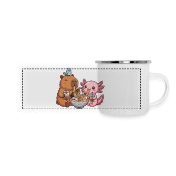 Kawaii Capybara Axolotl Ramen Bubble Tea - Panoramic Camper Mug - white - Front
