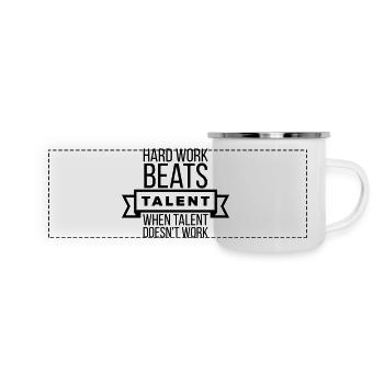 Harte Arbeit schlägt Talent – Motivation Schwarz - Panorama Emaille-Tasse - Weiß - Vorne