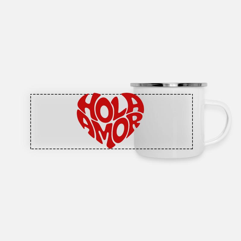Hola Amor Retro Red Heart Love - Panorama Emaille-Tasse - Weiß