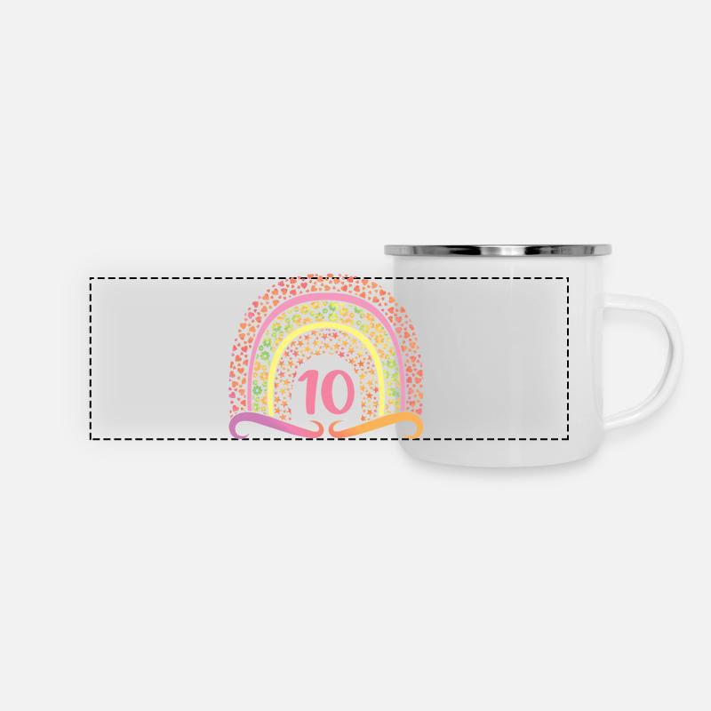 10 Jahre alt 10. Geburtstag Kinder Mädchen Süßer Regenbogen - Panorama Emaille-Tasse - Weiß