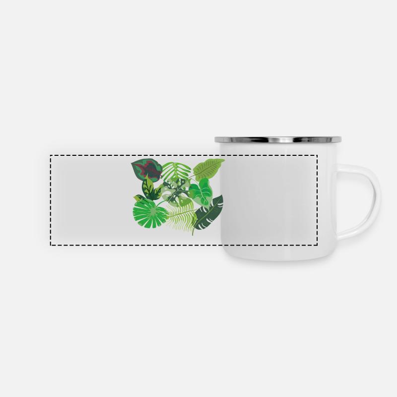 Tropical green jungle style leaves - Panoramic Camper Mug - white