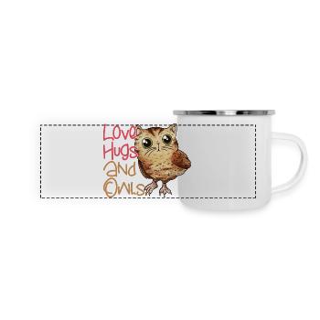 Love, Hugs And Owls Night Owl Nocturnal Bird - Panorama Emaille-Tasse - Weiß - Vorne