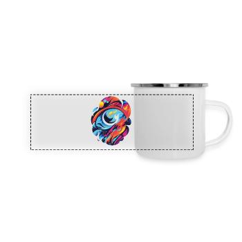 Farbenfrohes Auge: Kunstvolle Darstellung Seele - Panorama Emaille-Tasse - Weiß - Vorne