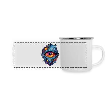 Blickfang: Ein Auge voller Farbmagie - Panorama Emaille-Tasse - Weiß - Vorne