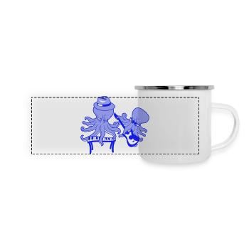 2 Kraken Gitarre Keyboard Oktopus Tintenfisch Team - Panorama Emaille-Tasse - Weiß - Vorne