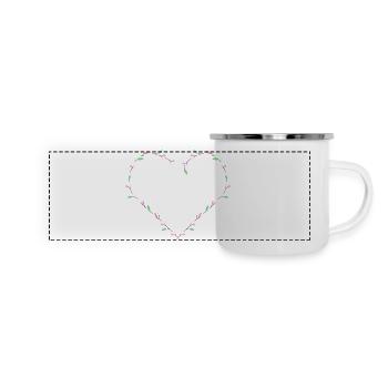 Minimalistisches Herz mit rosa-roten Blüten - Panorama Emaille-Tasse - Weiß - Vorne