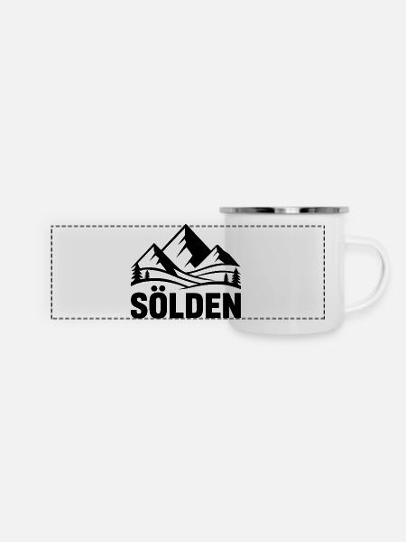 Sölden - Souvenir Design - Panorama Emaille-Tasse - Weiß
