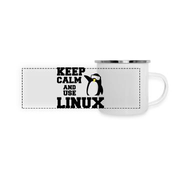 Ruhe bewahren Verwendung linux - Panorama Emaille-Tasse - Weiß - Vorne