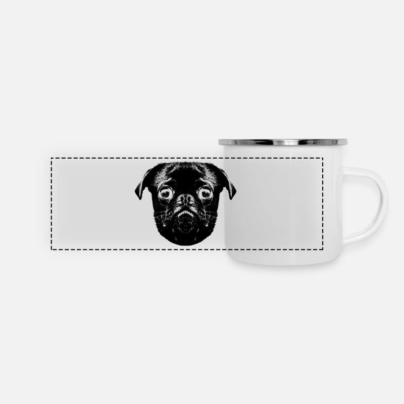 Otto's Mops hopst - Panorama Emaille-Tasse - Weiß