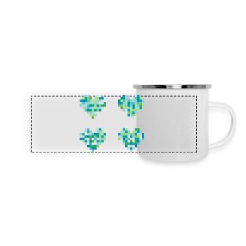 4 pixel hearts - neon pastel colors - blue - green - Panoramic Camper Mug - white - Front